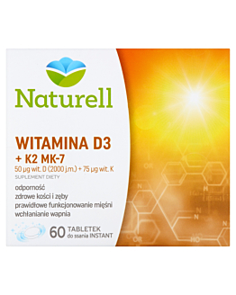 Naturell Witamina D3 + K2 MK-7, 2000 j.m. + 75 mcg, Tabletki do ssania instant
