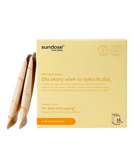 Sundose Everyday For Skin Anti-aging Kolagen Rybi Kwas Hialuronowy i Wit. C Smak pomarańczowy Saszetki, 15 szt.