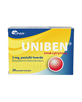 Uniben o Smaku Cytrynowy 3 mg,, Pastylki Twarde 20 szt.