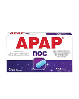 Apap Noc 500 mg + 25 mg 12 Tabletek powlekanych