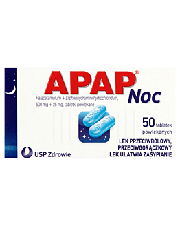 Apap Noc 500 mg + 25 mg 50 Tabletek powlekanych 