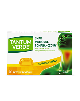Tantum Verde 3 mg, 20 Pastylek twardych, Smak miodowo-pomarańczowy