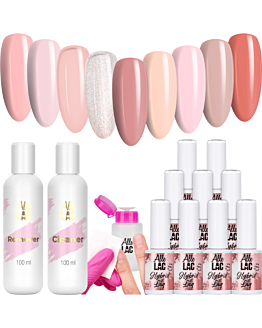 AlleLac Zestaw Nudes 9x6 g Lakier Hybrydowy Do Paznokci + Cleaner + Remover + Dozownik v2