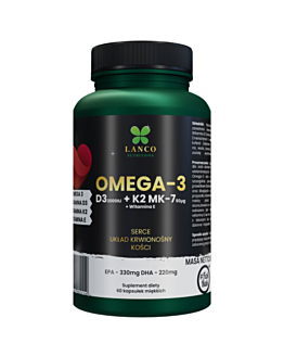 Lanco Nutritions Premium 3w1, Omega 3 1000mg (kwasy  EPA i DHA), Witamina D3 2000iu + Wit. K2 MK7, 60 kaps.