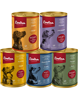 Lovira Karma dla psów Puszki Sarna, Jeleń, Bażant, Kaczka, Jagnięcina  z dynią i ziołami LOVIRA 5x 400 g
