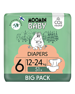 Moomin Baby 6 Maxi 12-24 Kg Pannolini Eco, 51 pz.