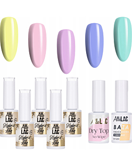 Allelac Zestaw Limited Edition 5x5 g Lakier Hybrydowy Do Paznokci Pastelowe Kolory + Baza I Top