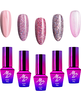 MollyLac Zestaw Różowy Pink 5x10 g Lakier Hybrydowy Do Paznokci