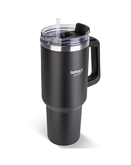 Lamart Kubek Termiczny Ze Słomką HUGE LT4088 Stal Nierdzewna Czarny 1200 ml