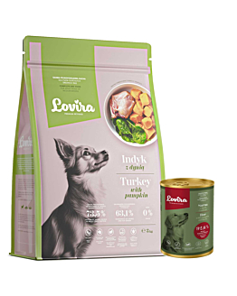Lovira Karma dla psa Sucha Indyk 3 kg + Mokra Puszka Sarna 400 g
