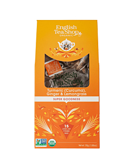English Tea Shop Turmeric Ginger & Lemongrass, herbata liściasta bio, 15 piramidek