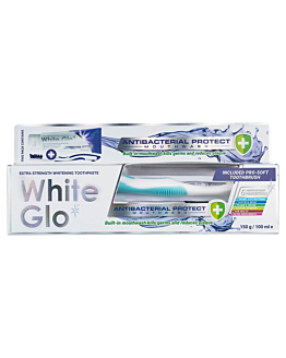 White Glo Antibacterial Protect Mouthwash Toothpaste antybakteryjna wybielająca pasta do zębów, 150g/100ml + szczoteczka