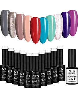 NTN Premium 10x5 g Lakier Hybrydowy Do Paznokci Mix Kolorów v1 + Base And Top 2w1
