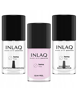 INLAQ Preparat Zmiękczający Skórki, 7 ml + Guma Ochraniająca Skórki, 7 ml + Odtłuszczacz, 7 ml
