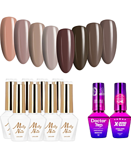 MollyNails Choco Dreams Czekoladowe Zestaw 8 Lakierów Hybrydowych Do Paznokci 8g + Baza Top