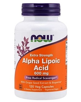 Now Foods Kwas Alfa-Liponowy z Ekstraktem z Pestek Winogron i Bioperine 600 mg, 120 Kaps.