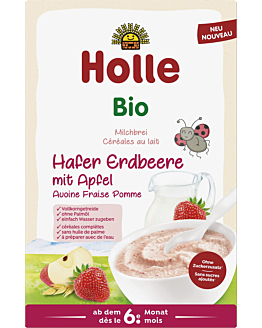 Holle Bio Kaszka mleczna pełnoziarnista, owsiana truskawkowo-jabłkowa od 6 m-ca życia