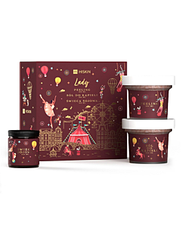 HiSkin Lady Box zestaw peeling do ciała, 200ml + sól do kąpieli, 200ml + świeca sojowa, 100ml