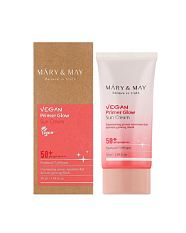 Mary&May Vegan Primer Glow Sun Cream SPF50+ PA++++ 50 ml - Poprawiający koloryt skóry krem ochronny do twarzy