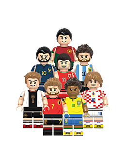 Habarri Piłkarskie Legendy NEW - Piłkarzyki Ronaldo Messi Neymar Kroos Bale Benzema Bruyne Modric - figurki klocki, 8 szt.