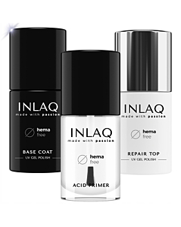 INLAQ Baza Hybrydowa, 6 ml + Top Hybrydowy Samoregenerujący, 6 ml + Kwasowy Primer, 7 ml