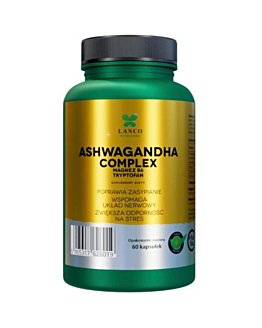 Lanco Nutritions Ashwagandha Complex, poprawia zasypianie, wspomaga układ nerwowy, zwiększa odporność na stres, 60 kaps.