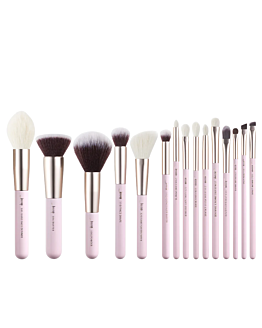 Jessup Blushing Bride Mix Hair Brush Set, zestaw pędzli do makijażu twarzy i oczu różowy ze złotem, 15 szt