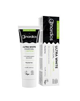 Nordics Ultra White Organic Toothpaste pasta do zębów bez fluoru z węglem Charcoal + Matcha, 75ml