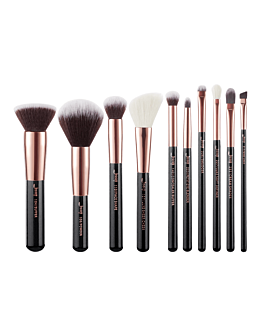 Jessup Black/Rose Gold Mix Hair Brush Set, zestaw pędzli do makijażu twarzy i oczu czarnych z różowym złotem, 10 szt