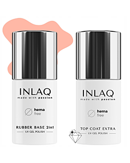 INLAQ Baza Kauczukowa Hybrydowa, 6 ml + Top Hybrydowy Nabłyszczający, 6 ml