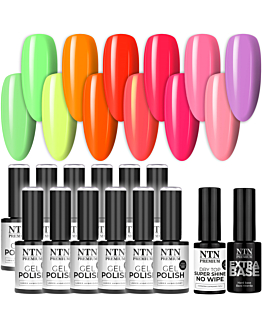 NTN Premium Zestaw Letnia Eksplozja Barw 12x5 g Lakier Hybrydowy Do Paznokci + Baza + Top
