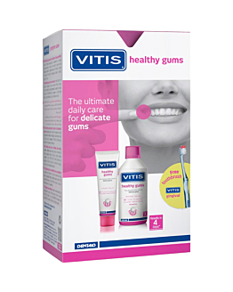 Vitis Healthy Gums Zestaw, Płyn 500ml + pasta 100ml + szczoteczka