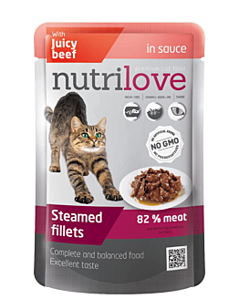 Nutrilove Premium Karma dla kota gotowane na parze delikatne fileciki z wołowiną w sosie 85 g