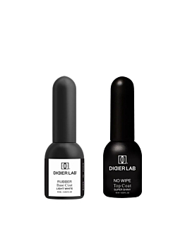 Didier Lab Zestaw: Kamuflująca baza kauczukowa Rubber Base Light White + Top Coat No Wipe Super Shiny