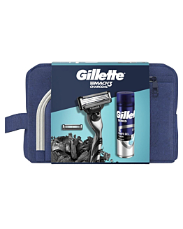 Gillette Mach3 Charcoal Set Uomo Rasoio + Gel + Trousse