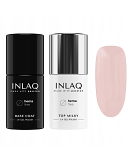 INLAQ Mleczny Top Hybrydowy, 6 ml + Baza Hybrydowa, 6 ml