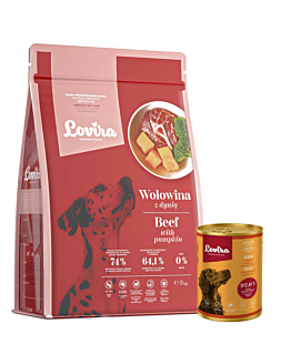 Lovira Karma dla psa Sucha Wołowina 3 kg + Mokra Puszka Jeleń 400 g