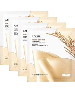 Anua Rice 70 Glow Collagen Mask, Maschere idrogel rassodanti con collagene e acqua di riso, 4x38g