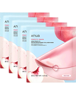 Anua Peach 70 Niacin Brightening Collagen, Kolagenowa maska w płachcie do twarzy, 4x38g