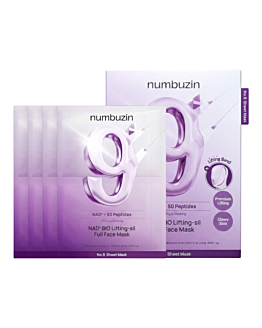 Numbuzin No. 9 NAD Bio Lifting-sil Full Face Pack Sheet, Maschera per il viso, 4 pezzi