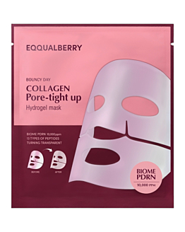 Eqqualberry Collagen Pore-tight Up Hydrogel, Maschera viso al collagene restringente pori, 4 pezzi