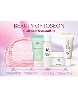 Beauty of Joseon Zestaw Glow Skin Essential Kit: Pianka do twarzy + Dwufazowy tonik rozświetlający + Krem do twarzy z wodą z korzenia żeń-szenia + Krem przeciwsłoneczny SPF50+ PA++++ 