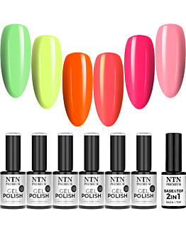 NTN Premium Zestaw Letnia Eksplozja Barw 6x5 g Lakier Hybrydowy Do Paznokci + Baza 2w1 v1