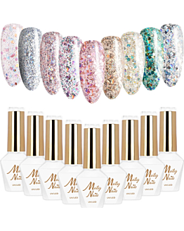 MollyNails Crushed Diamonds Zestaw 9 Lakierów Hybrydowych Do Paznokci 8g