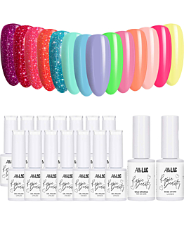 AlleLac Rosie Beauty Spring Vibes Zestaw Wiosenny 14 Lakierów Hybrydowych Do Paznokci 6g + Baza i Top
