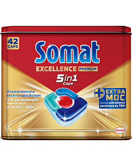 Somat Tabletki Do Zmywarki Excellence 5in1, 42 Kapsułi + Puszka
