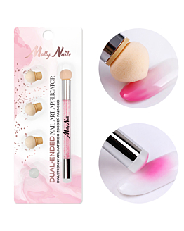 MollyNails Pędzel Dwustronny Gąbka Do Ombre I Zdobień Nail Art Różowy