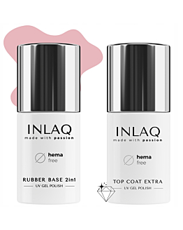 INLAQ Baza Kauczukowa Hybrydowa, 6 ml + Top Hybrydowy Nabłyszczający, 6 ml