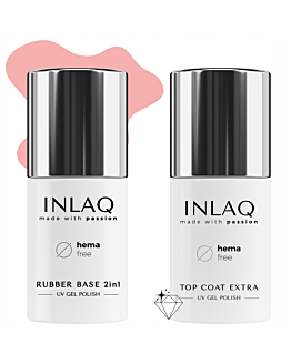 INLAQ Baza Kauczukowa Hybrydowa, 6 ml + Top Hybrydowy Nabłyszczający, 6 ml