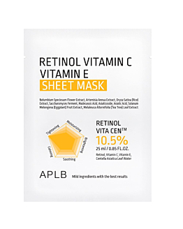 APLB Retinol Vitamin C Vitamin E Sheet Mask rozświetlająca maska w płachcie, 25ml